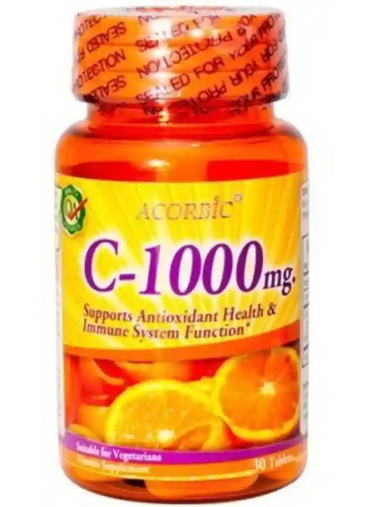 أكوربيك أقراص فيتامين سي الأكوربيك ١٠٠٠ مجم - دعم المناعة، صحة مضادة للأكسدة، تفتيح البشرة - ٣٠ قرصًا - Image 1
