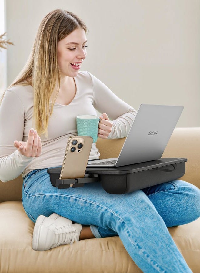 SAIJI Laptop Lap Desk, Portable Laptops Tray with Cushion, Drawer Storage, Phone Holder, 12mm Thickened Panel,Carry Handle, Computer Laptop Stand for Bed Fits Up to 15.6 Inch Laptops - Image 5