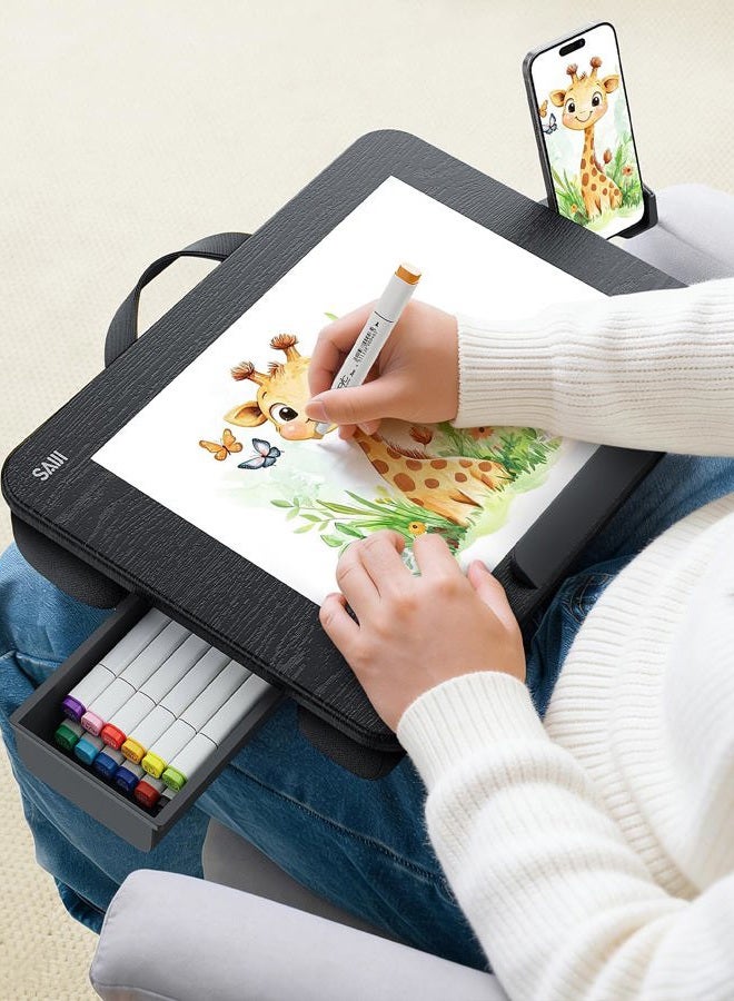 SAIJI Laptop Lap Desk, Portable Laptops Tray with Cushion, Drawer Storage, Phone Holder, 12mm Thickened Panel,Carry Handle, Computer Laptop Stand for Bed Fits Up to 15.6 Inch Laptops - Image 1