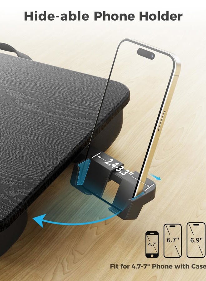 SAIJI Laptop Lap Desk, Portable Laptops Tray with Cushion, Drawer Storage, Phone Holder, 12mm Thickened Panel,Carry Handle, Computer Laptop Stand for Bed Fits Up to 15.6 Inch Laptops - Image 4