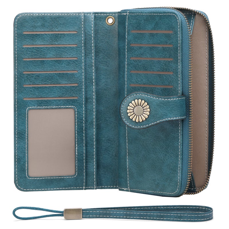 Women's Long Waxed PU Leather Wallet, Vintage Style, Large Capacity - Image 2