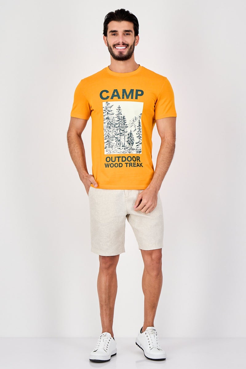 Celio Men Crew Neck Short Sleeve Graphic Print T-Shirt, Orange - Image 4