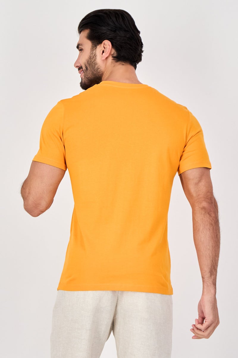 Celio Men Crew Neck Short Sleeve Graphic Print T-Shirt, Orange - Image 3