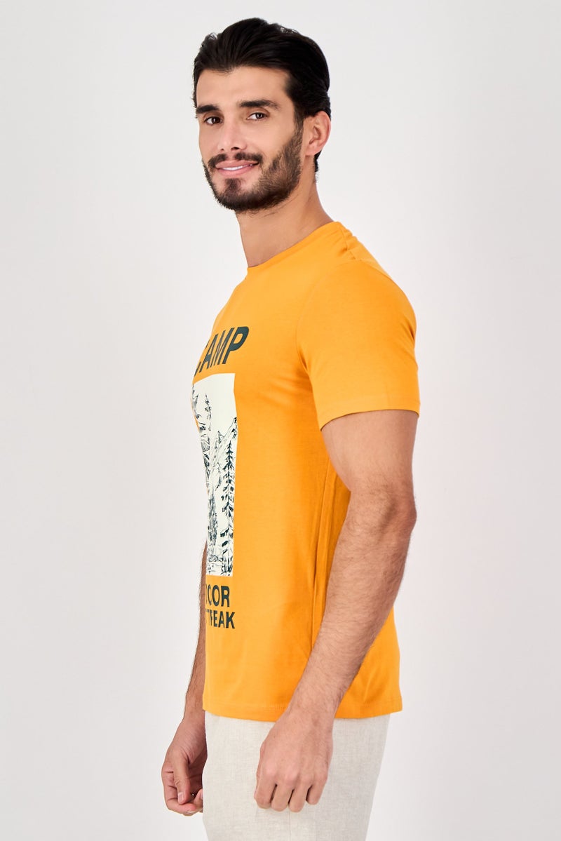 Celio Men Crew Neck Short Sleeve Graphic Print T-Shirt, Orange - Image 2