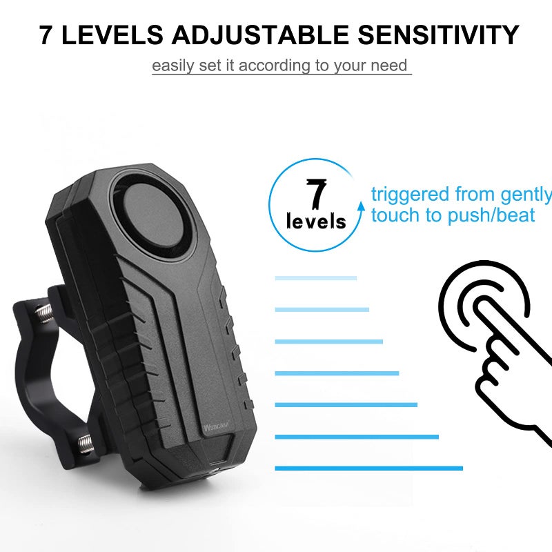 wsdcam جهاز إنذار الدراجة WSDCAM مع جرس عن بعد صوت عالٍ 113 ديسيبل، مقاوم للماء، إنذار ضد السرقة بالاهتزاز للدراجات الهوائية مع جرس للدراجات للبالغين دراجة جبلية دراجة طريق سكوتر - Image 3