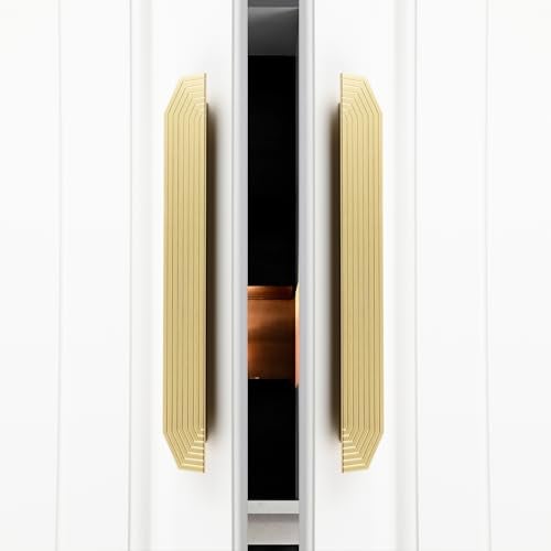 BaiNong Brass Cabinet pulls Brushed Drawer pulls Modern Gold Cabinet Cabinet Handles Drawer Handles for Dresser (2Pack-9.8inch Polygon) - Image 3
