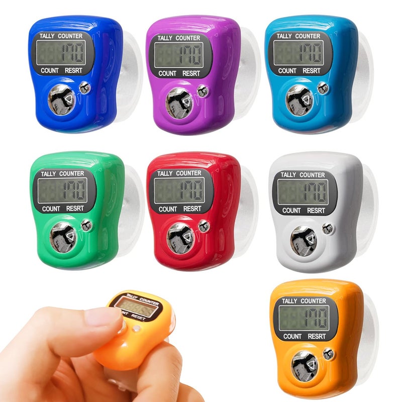 JMOO Electronic Finger Tally Counter 7-Pack, Mini LCD Digital Display Tally Counter, Handheld Counter Clicker Pitch Counter for Coaching, Knitting, Lap, Fishing, Golf and Row - Image 1