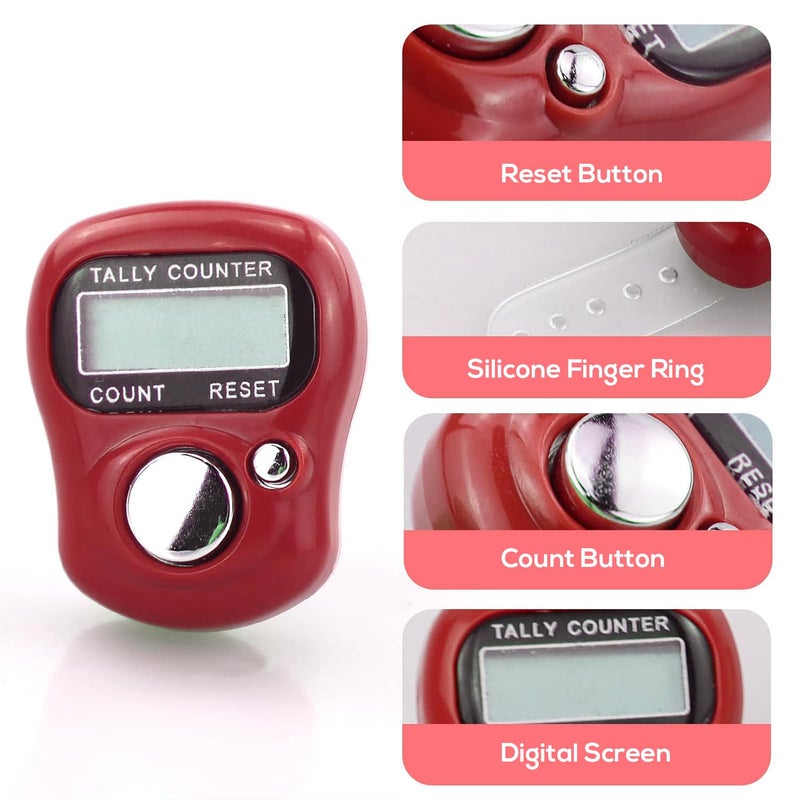 JMOO Electronic Finger Tally Counter 7-Pack, Mini LCD Digital Display Tally Counter, Handheld Counter Clicker Pitch Counter for Coaching, Knitting, Lap, Fishing, Golf and Row - Image 2