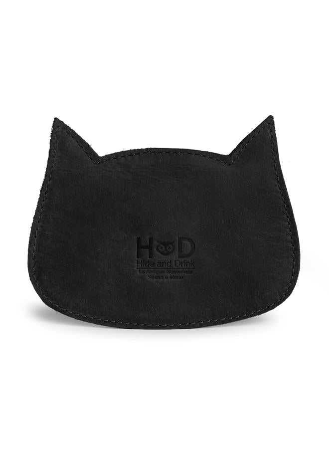 Hide & Drink , Cat Shape Wallet Handmade from Full Grain Leather - Cartoon Black - Image 2