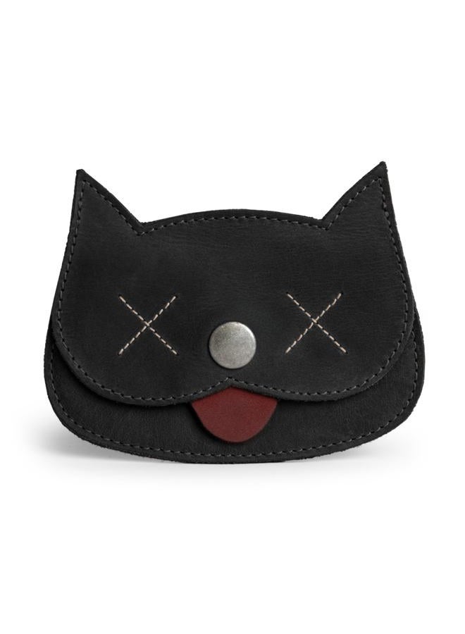 Hide & Drink , Cat Shape Wallet Handmade from Full Grain Leather - Cartoon Black - Image 1