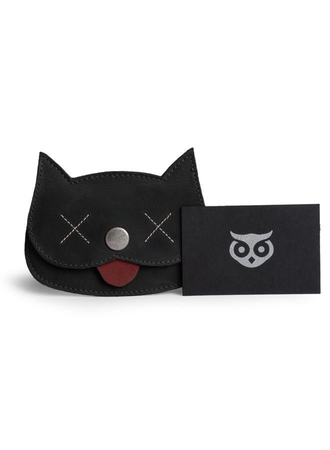 Hide & Drink , Cat Shape Wallet Handmade from Full Grain Leather - Cartoon Black - Image 5