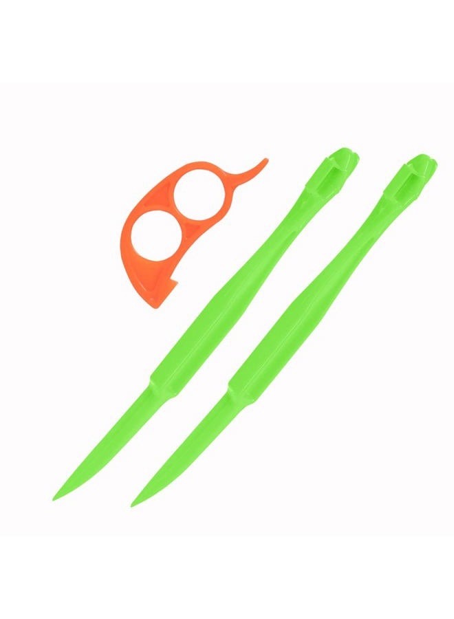 Soft Home Premium Plastic Orange Peeler Lemon Citrus Peel Cutter Vegetable Slicer Fruit Tools (Long Handle Type Green 2 Pack; Mouse Type orange 1 Pack) - Image 1