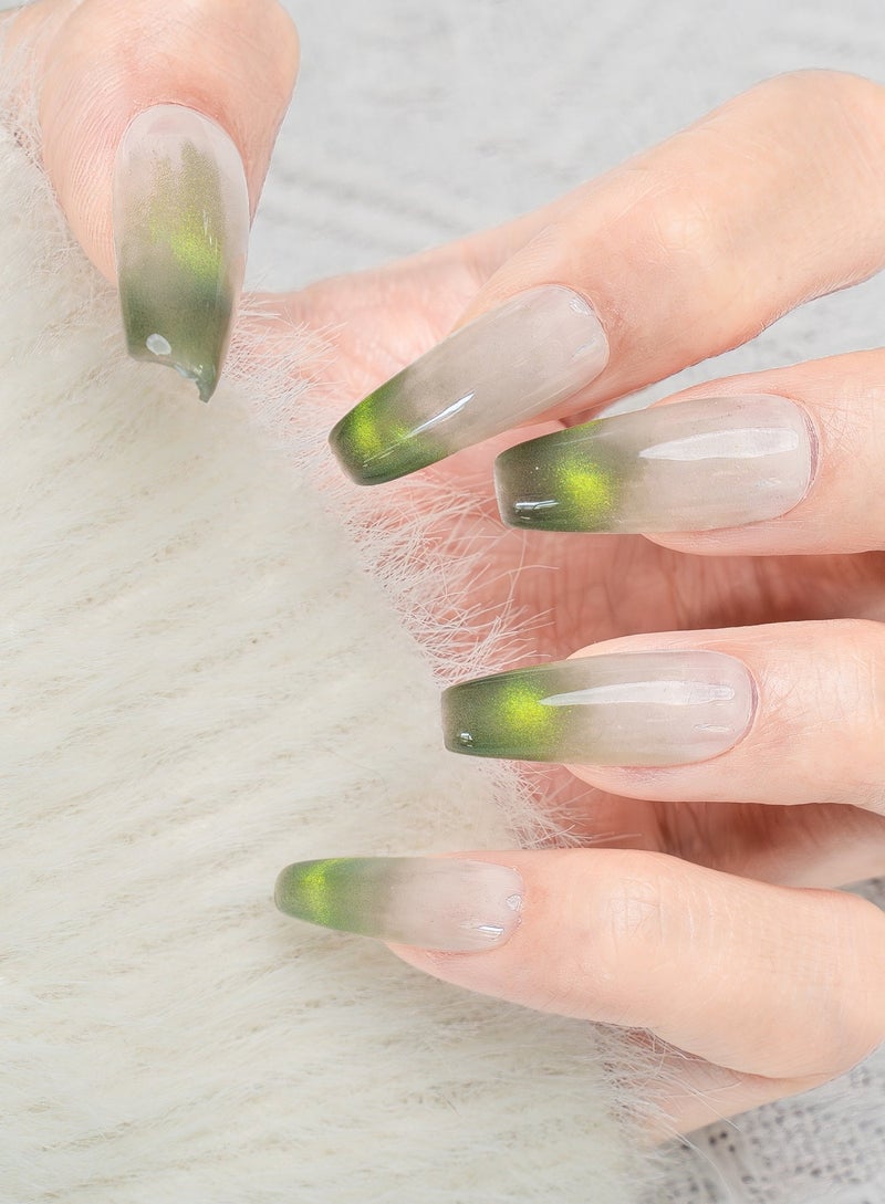 Nailosophy 10 Pcs Handmade Gel Press On Nails Medium Almond Green Ombre Gradient Reusable False Nails Nail Kit for Women Daily Wear Office Wedding Eid - Image 2