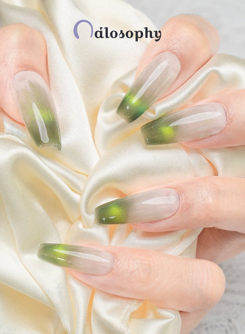 Nailosophy 10 Pcs Handmade Gel Press On Nails Medium Almond Green Ombre Gradient Reusable False Nails Nail Kit for Women Daily Wear Office Wedding Eid - Image 1