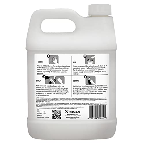 ROMAN Wallpaper Removal Kit - Concentrate (32 oz), Perforating Scoring Tool, and Angled Scraper for Home Improvement - Yields 5 Gallons of Remover (1500 sq. ft Coverage) - Image 3