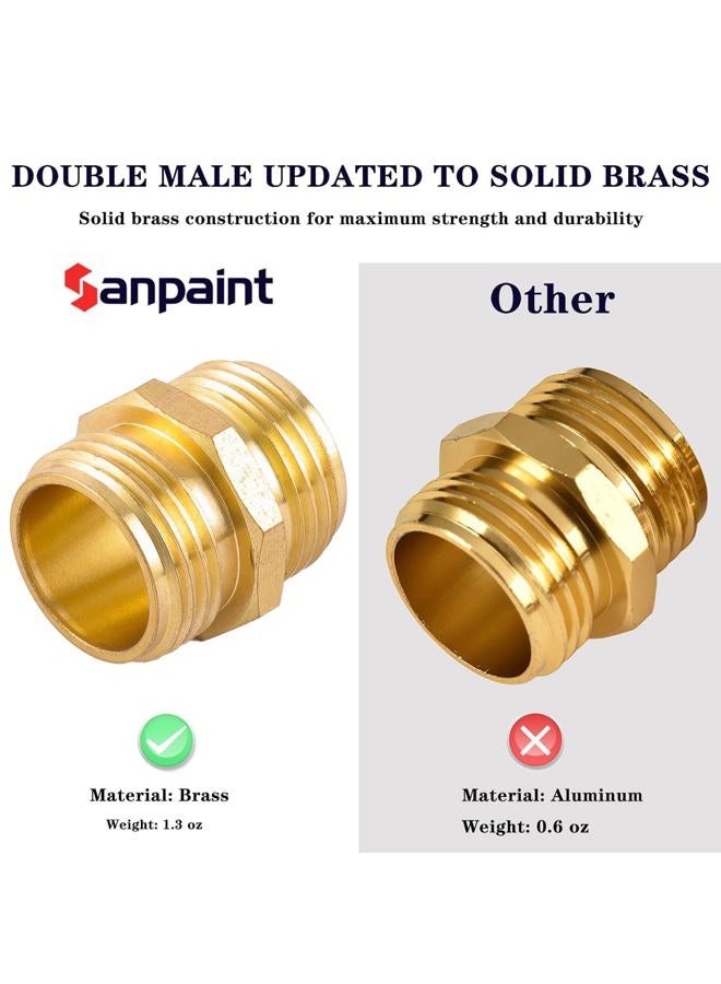 Sanpaint REGNHLIF 2 Pack 3/4" Brass Garden Hose Adapter Double Male Quick Connector - Image 3