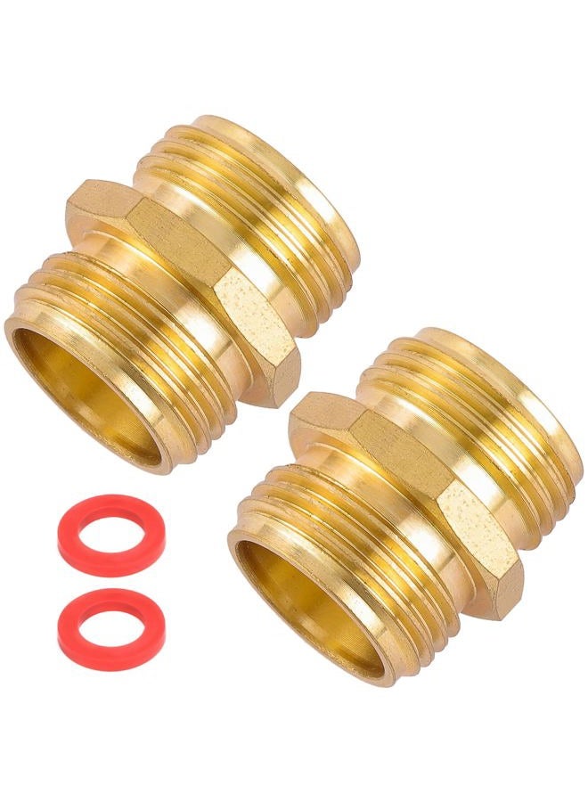 Sanpaint REGNHLIF 2 Pack 3/4" Brass Garden Hose Adapter Double Male Quick Connector - Image 1