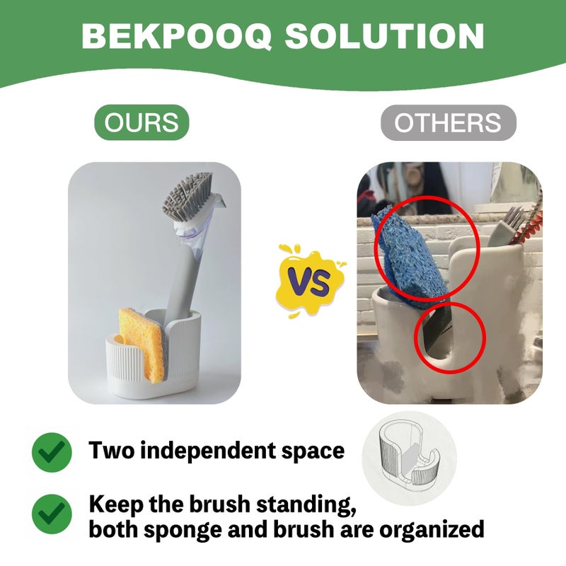 BekPooQ حامل إسفنجة بيك بوك 2 في 1 من مادة الدياتوميت لحوض المطبخ، حامل إسفنجة وأداة تنظيف سريعة الجفاف، حامل عصا الأطباق، صينية حوض من حجر الدياتوميت، منظم حوض فائق الامتصاص، أبيض - Image 4