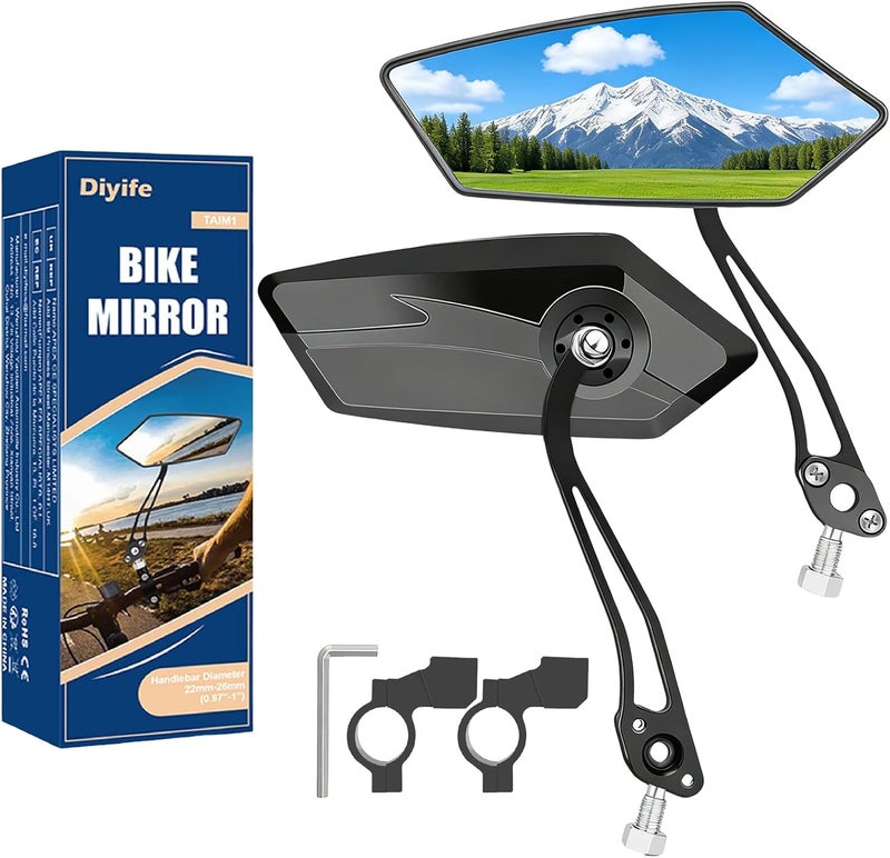 Diyife مرآة دراجة Diyife، [زوج واحد] [إصدار جديد] مرآة رؤية خلفية عالية الوضوح بزاوية عريضة كبيرة للمقود، مقاومة للانفجار، قابلة للتعديل 360 درجة، ملحقات مرآة رؤية خلفية للدراجات الكهربائية والدراجات الجبلية والطرق. - Image 1