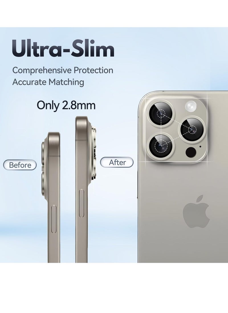 Raxoom 2 Pack Camera Lens Protector for Camera Lens Protector for iPhone 15 ProiPhone 15 Pro Max, Alloy Metal Camera Cover with Tempered,Does Not Affect Night Shots, HD Clear - Image 3