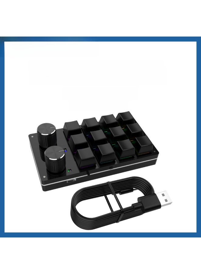 12-key Wired Bluetooth Customizable Mini Keyboard Quick Copy Paste Key One-click Volume Adjustment-Color:3 Knobs Bluetooth 12 Keys Black