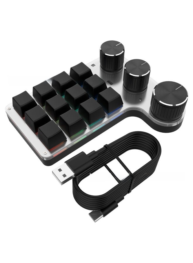 12-key Wired Bluetooth Customizable Mini Keyboard Quick Copy Paste Key One-click Volume Adjustment-Color:3 Knobs Bluetooth 12 Keys Black