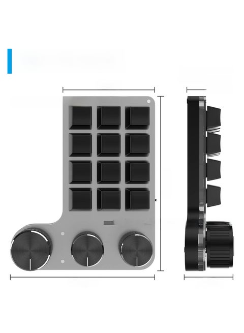 12-key Wired Bluetooth Customizable Mini Keyboard Quick Copy Paste Key One-click Volume Adjustment-Color:3 Knobs Bluetooth 12 Keys Black