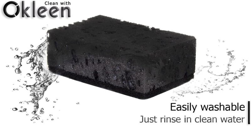 Okleen Black Multi Use Scrub Sponges. Made in Europe. 18 Pack, 4.3x2.8x1.4 inches. Heavy Duty Fiber. Odorless Durable Scrubber for Kitchen and Household Cleaning - Image 3