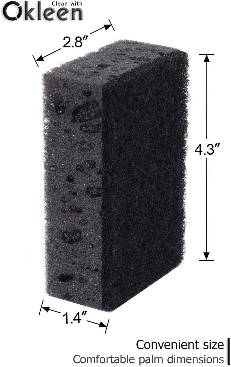 Okleen Black Multi Use Scrub Sponges. Made in Europe. 18 Pack, 4.3x2.8x1.4 inches. Heavy Duty Fiber. Odorless Durable Scrubber for Kitchen and Household Cleaning - Image 4