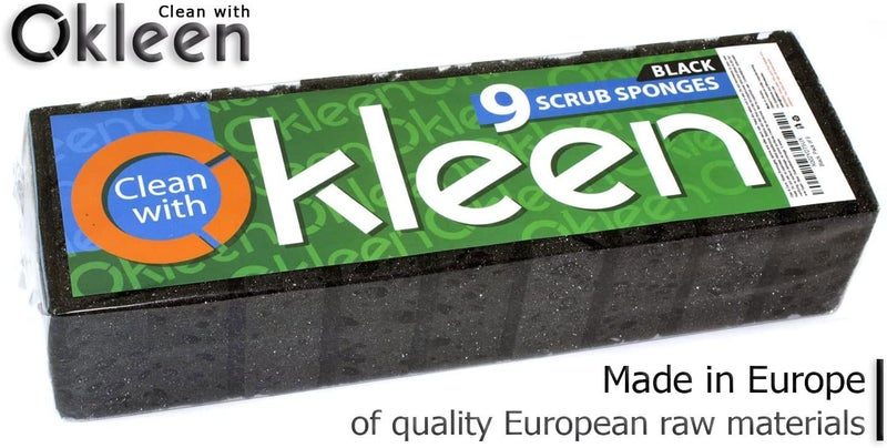Okleen Black Multi Use Scrub Sponges. Made in Europe. 18 Pack, 4.3x2.8x1.4 inches. Heavy Duty Fiber. Odorless Durable Scrubber for Kitchen and Household Cleaning - Image 2