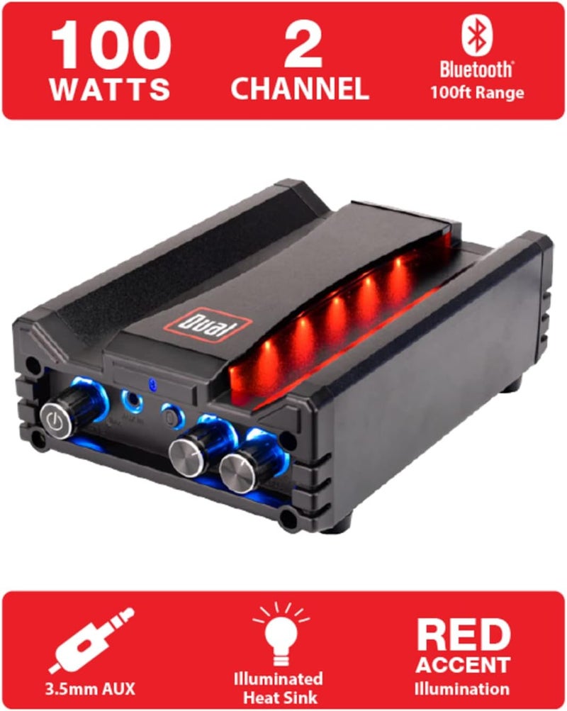 Dual Electronics DBTMA100 Black Micro 2 Channel Class-D Amplifier | 3.5 mm AUX Input | Stereo RCA Outputs | 100 Watts Peak Power | Up to 100ft of Wireless Bluetooth Range - Image 4