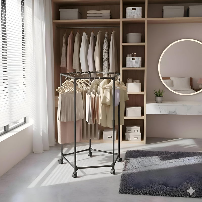 Wheeled wardrobe stand - 5-wheeled hexagonal mobile wardrobe stand with brakes, robust and comprehensive hexagonal metal design that saves space for bedroom organization, easy installation - Image 2