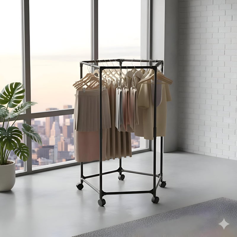 Wheeled wardrobe stand - 5-wheeled hexagonal mobile wardrobe stand with brakes, robust and comprehensive hexagonal metal design that saves space for bedroom organization, easy installation - Image 3