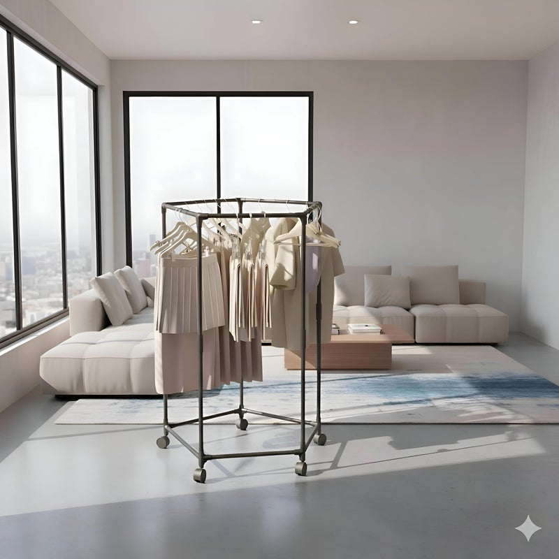 Wheeled wardrobe stand - 5-wheeled hexagonal mobile wardrobe stand with brakes, robust and comprehensive hexagonal metal design that saves space for bedroom organization, easy installation - Image 5