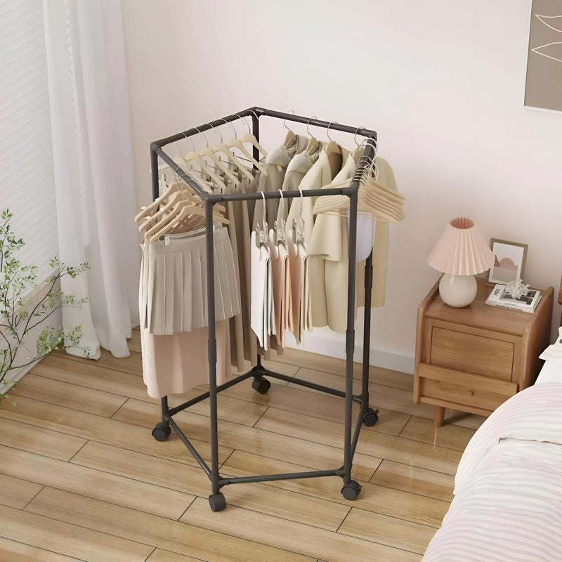 Wheeled wardrobe stand - 5-wheeled hexagonal mobile wardrobe stand with brakes, robust and comprehensive hexagonal metal design that saves space for bedroom organization, easy installation - Image 1