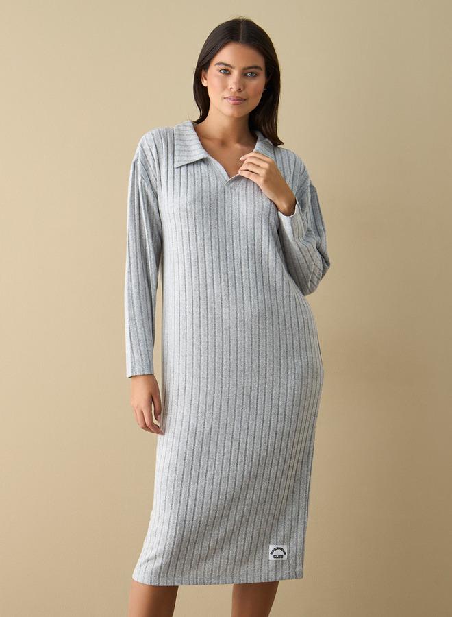 سبلاش فيڤ قميص نوم طويل بأكمام مضلعة من الفيسكوز بتفاصيل مطرزة - Image 2