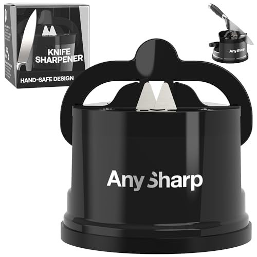 AnySharp – Global – Hands Free Knife Sharpener - Easy to Use Sharpening Tool with PowerGrip Suction Base and 20-Degree Pre-Set Angle - for All Knives: Chef's, Serrated, and Hardened Steel - Black - Image 1
