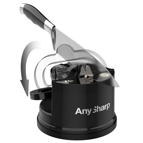 AnySharp – Global – Hands Free Knife Sharpener - Easy to Use Sharpening Tool with PowerGrip Suction Base and 20-Degree Pre-Set Angle - for All Knives: Chef's, Serrated, and Hardened Steel - Black - Image 2