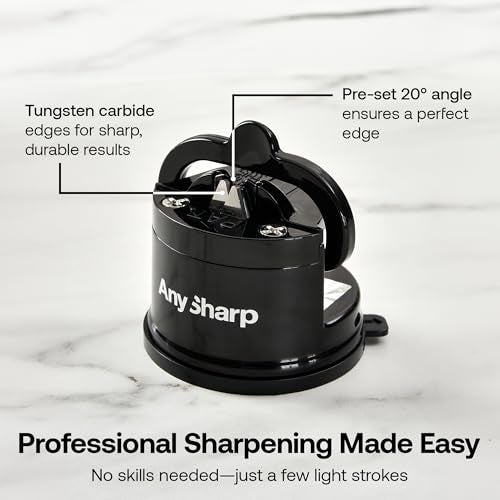 AnySharp – Global – Hands Free Knife Sharpener - Easy to Use Sharpening Tool with PowerGrip Suction Base and 20-Degree Pre-Set Angle - for All Knives: Chef's, Serrated, and Hardened Steel - Black - Image 3