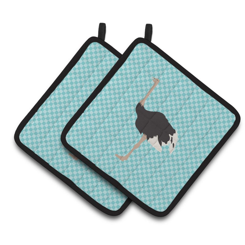 Caroline's Treasures ""Caroline's Treasures Common Ostrich Blue Check Decorated Pot Holder  7.5"""" x 7.5"""""" 