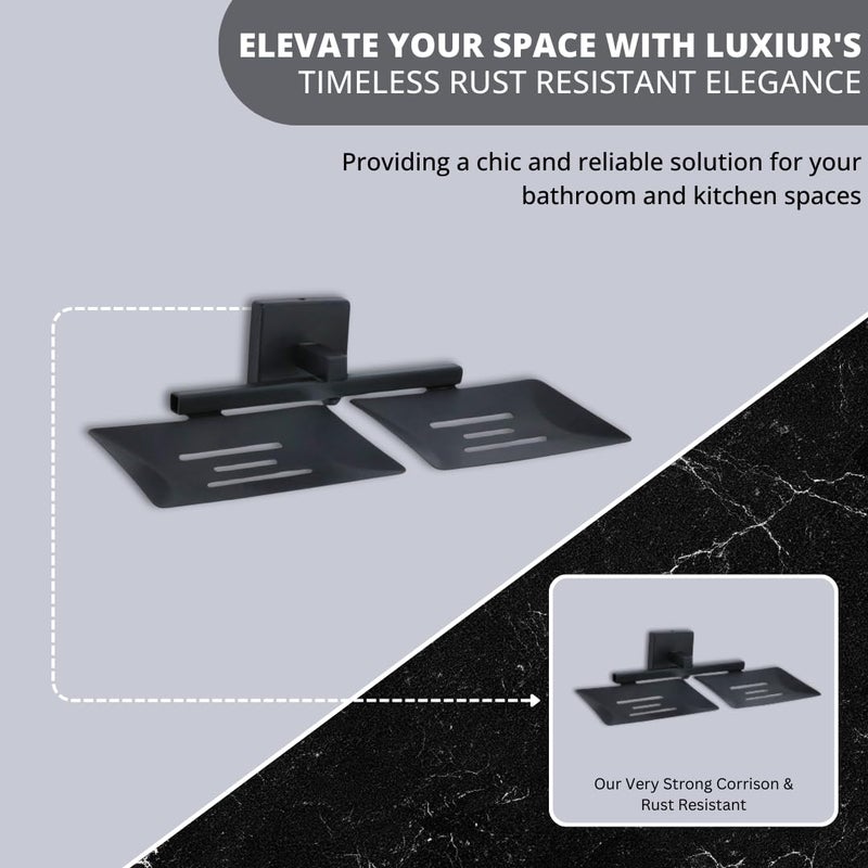 LUXIUR Double Soap Stand for Bathroom and Kitchen Sink, 304 Stainless Steel Soap Case for Wall Mount, Soap Dish, Soap Holder, Matte Black - Image 4