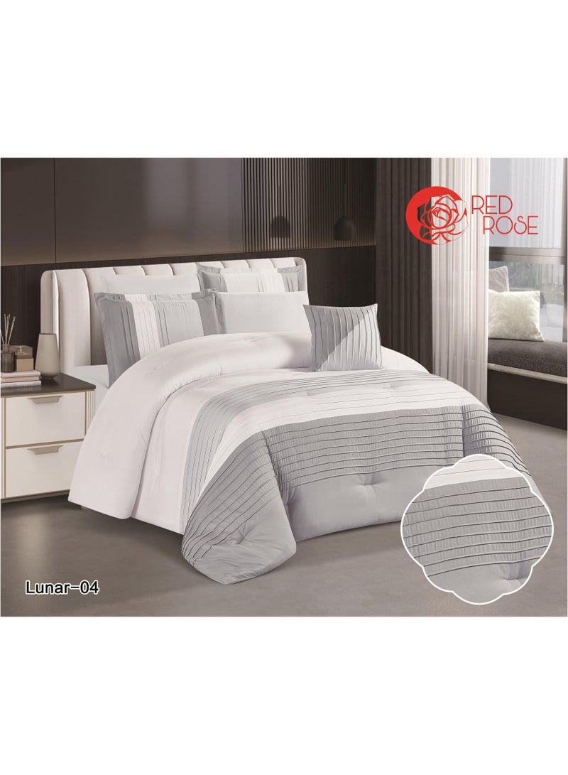 ريد روز مفرش سرير ملكي لونار مايكروفايبر صيفي بتصميم مقلم عصري وتطريز يضفي لمة اناقة مكون من 7 قطع مقاس 240*260 سم - Image 1