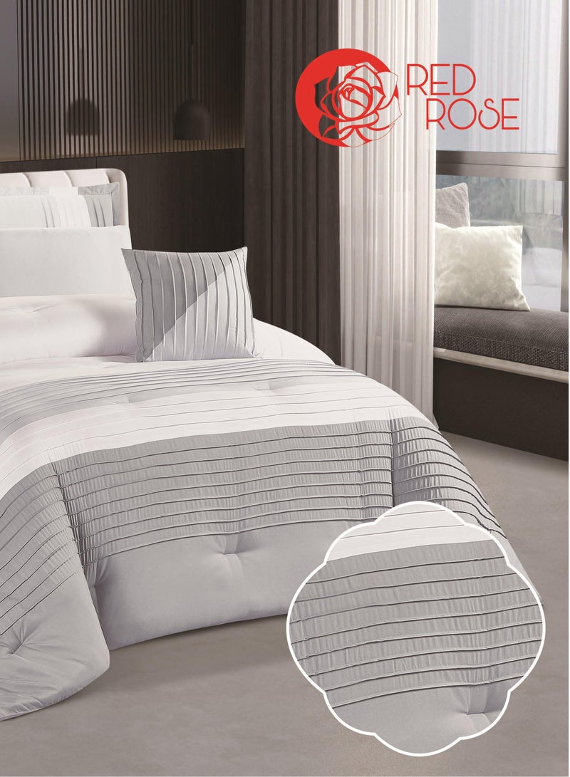 ريد روز مفرش سرير ملكي لونار مايكروفايبر صيفي بتصميم مقلم عصري وتطريز يضفي لمة اناقة مكون من 7 قطع مقاس 240*260 سم - Image 2