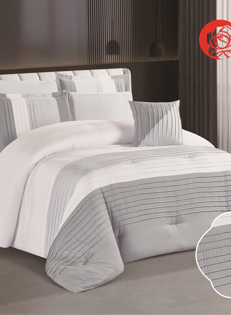 ريد روز مفرش سرير ملكي لونار مايكروفايبر صيفي بتصميم مقلم عصري وتطريز يضفي لمة اناقة مكون من 7 قطع مقاس 240*260 سم - Image 3