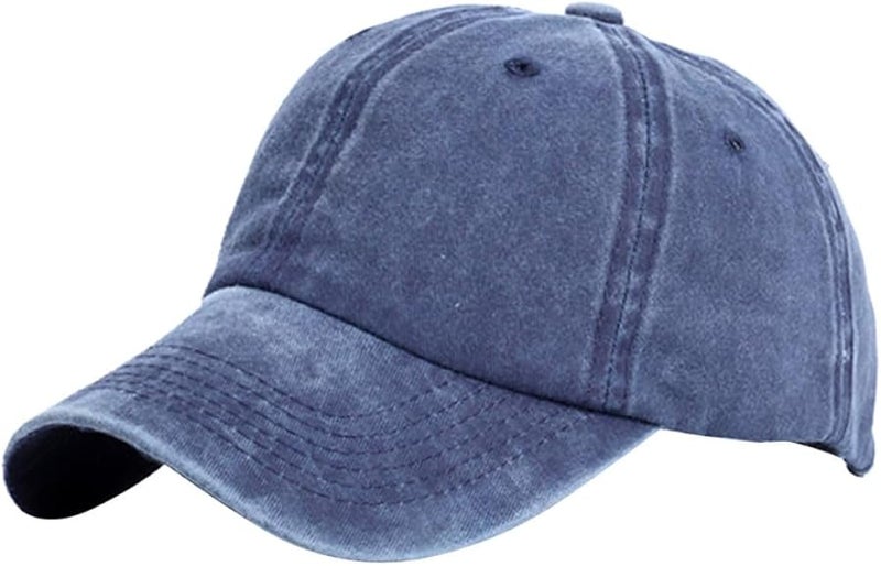 Solid Dark Blue Cotton Baseball Cap Sun Protection Hat for Women Summer Outdoors - Image 1