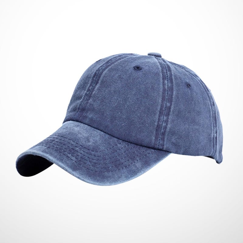 Solid Dark Blue Cotton Baseball Cap Sun Protection Hat for Women Summer Outdoors - Image 3