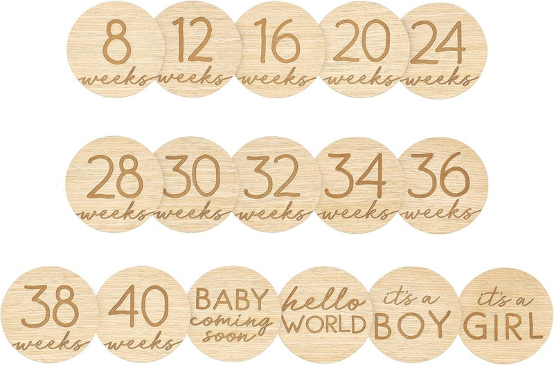 pearhead Pregnancy Journey Milestone Markers, Wooden Weekly Growth Milestone Discs, Pregnancy Announcement and Baby Arrival Double Sided Photo Prop Cards, Mother's Day Accessory, Multi - Image 1
