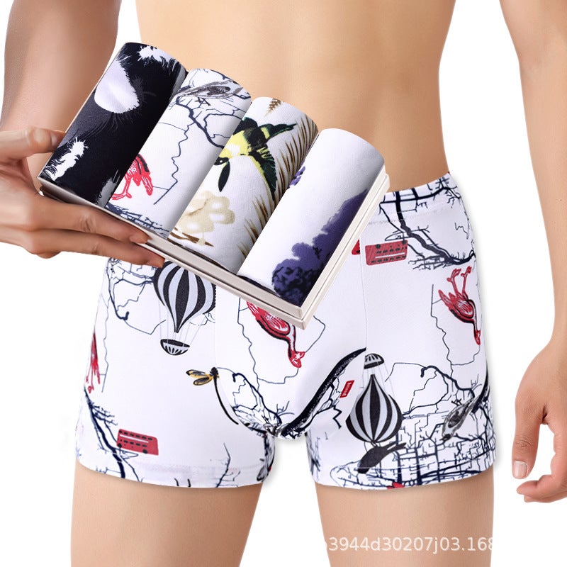 Men'S Underwear Boxers Milk Silk Personality Trendy Printed Boxers Youth Summer Thin Breathable - Image 3