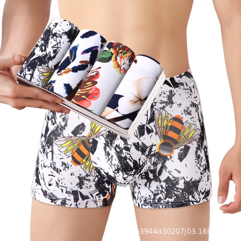 Men'S Underwear Boxers Milk Silk Personality Trendy Printed Boxers Youth Summer Thin Breathable - Image 4