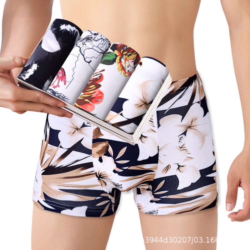 Men'S Underwear Boxers Milk Silk Personality Trendy Printed Boxers Youth Summer Thin Breathable - Image 5